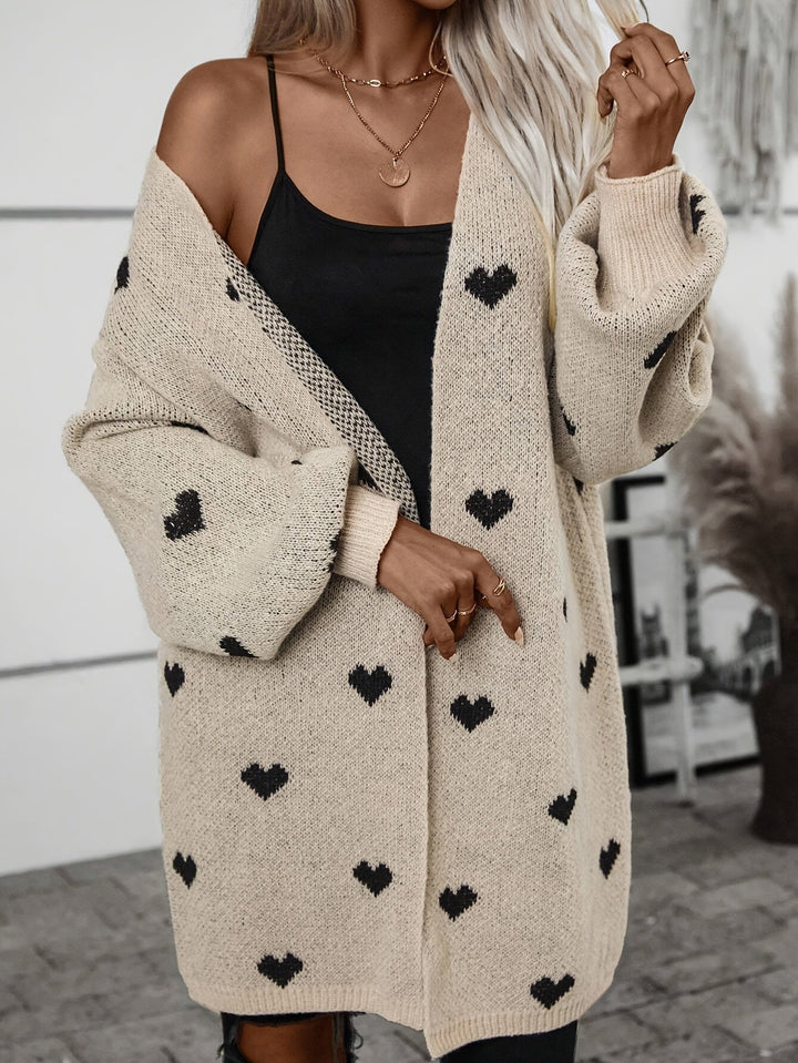 Stilvoller Herzmuster Wolle Strickcardigan für Damen | Perfekt für den Alltag