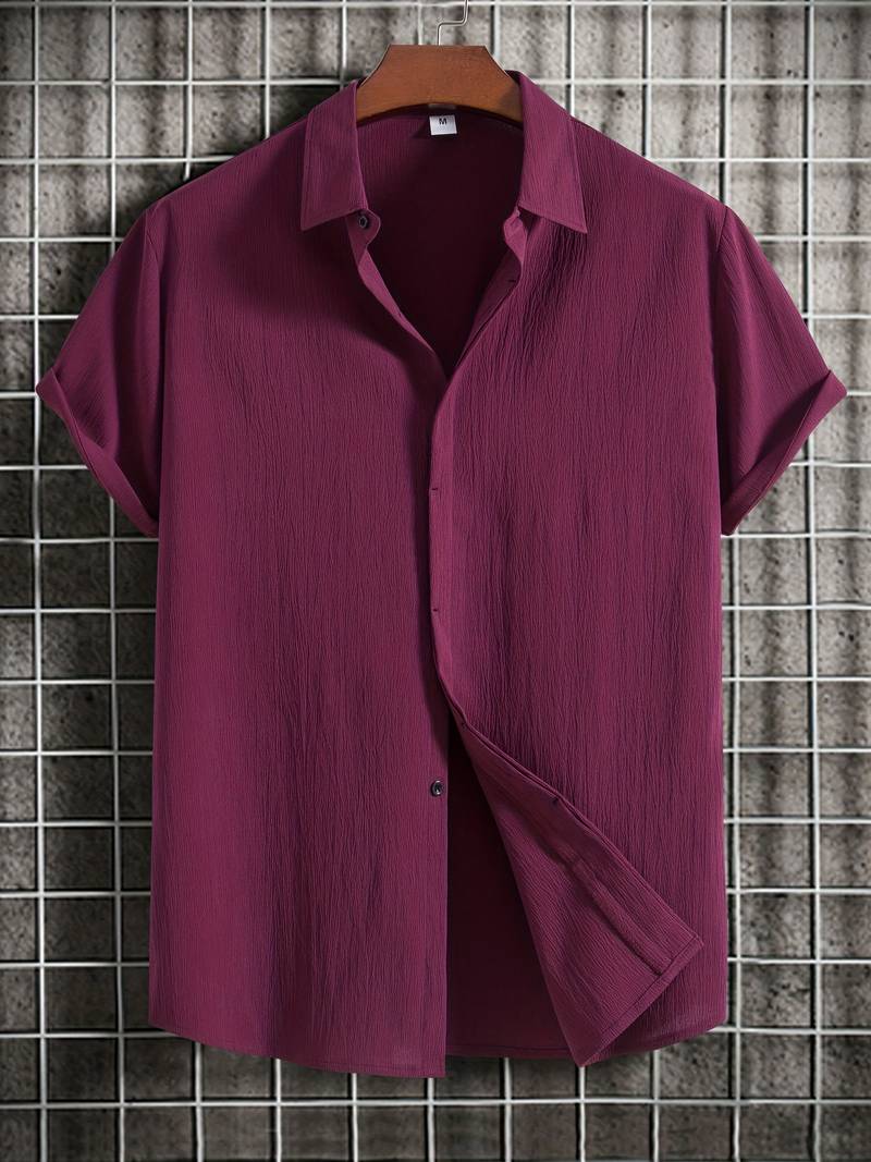 Chemise homme à manches courtes avec patte de boutonnage – Chemise d'été aérée en tissu structuré style décontracté