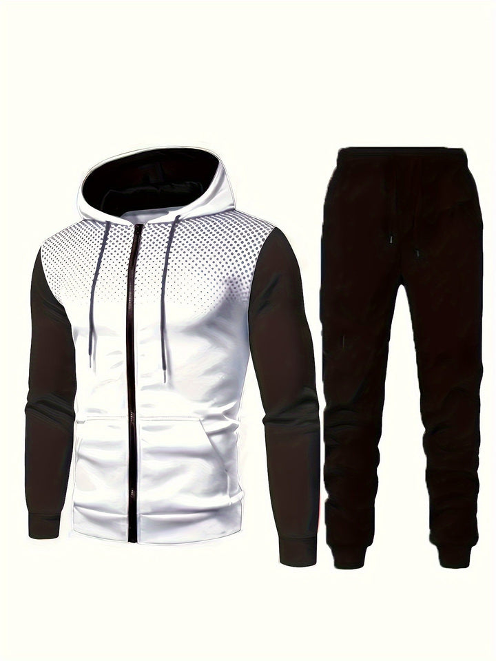 Casual fleece sweatshirt tracksuit with hood, long-sleeved and drawstring pants for men | Perfect for leisure activities