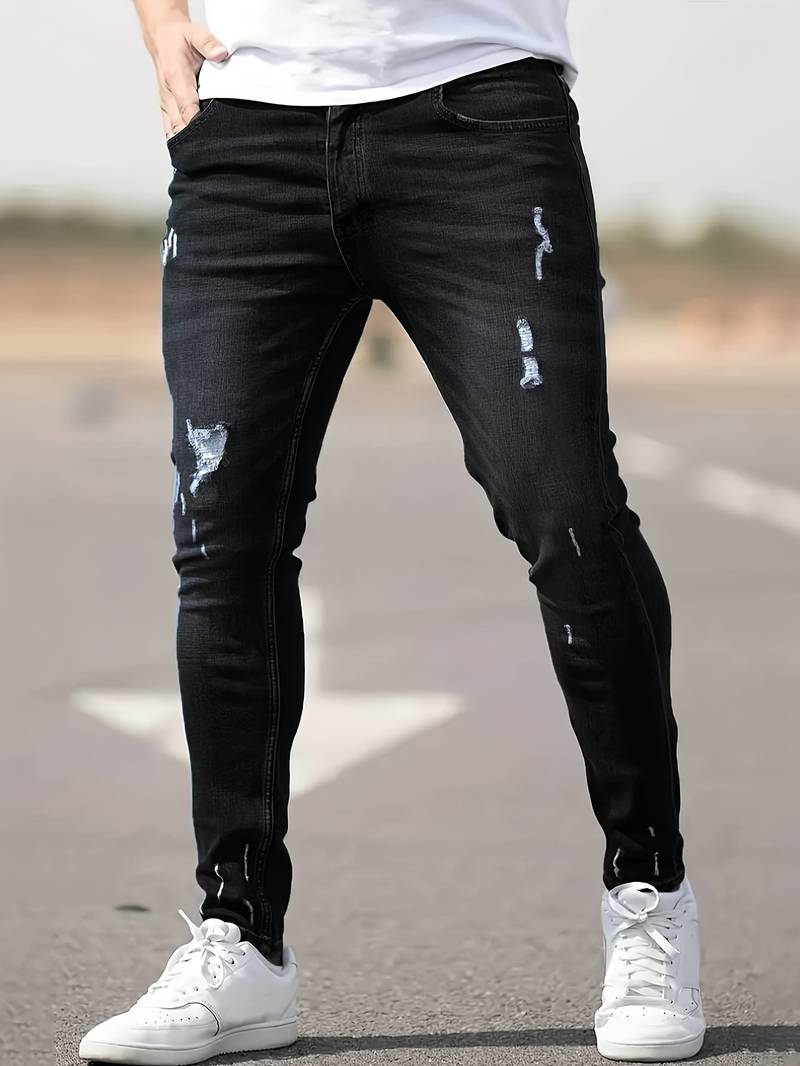 Herren Skinny Fit Jeans mit Rissen – Stretch Denim Hose für Alltag & Streetwear Style