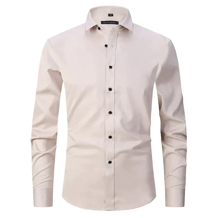 Chemise d'affaires élégante pour homme coupe slim – Chemise classique à manches longues avec col Kent pour bureau, événements et loisirs