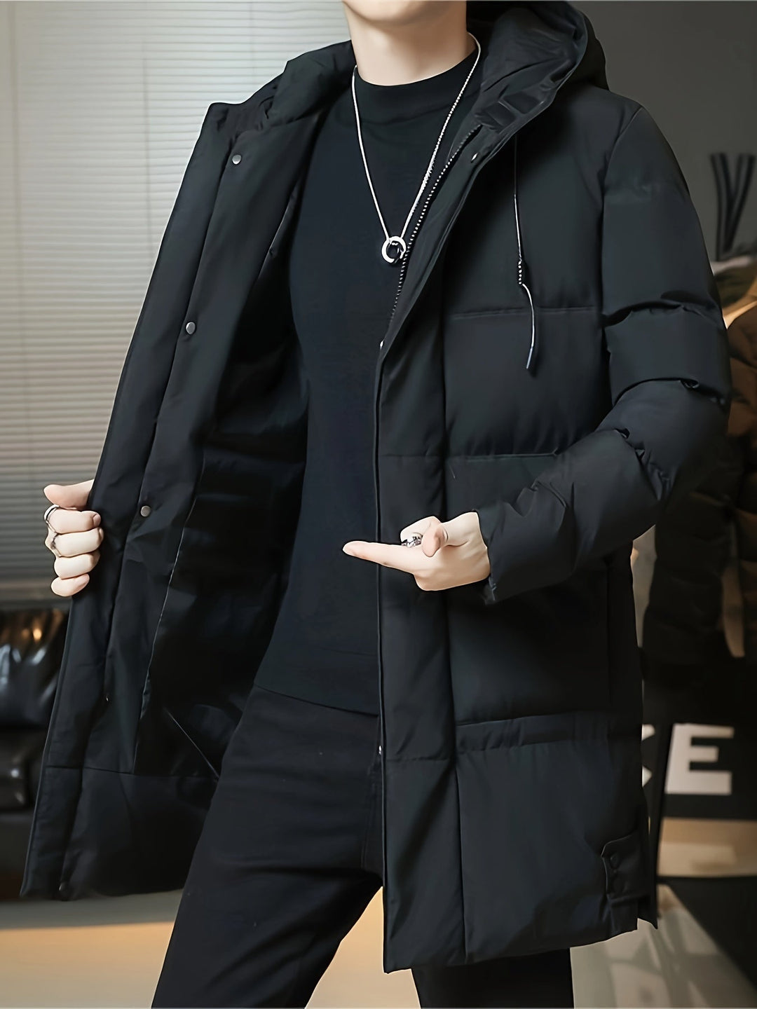 Manteau d'hiver long pour homme avec capuche – Parka coupe-vent, doublée pour les jours froids