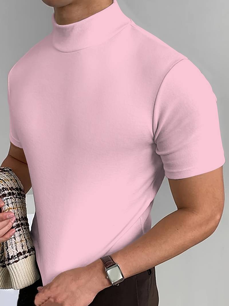 T-shirt à col roulé pour homme à manches courtes – Haut ajusté pour affaires, loisirs et looks superposés