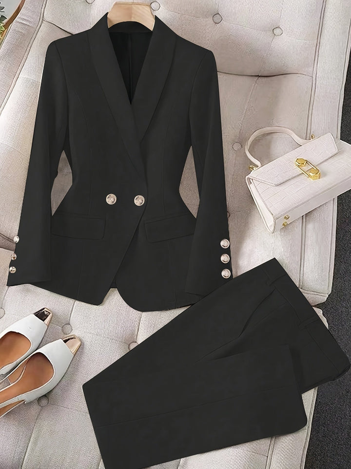 Set elegante completo due pezzi blazer e pantaloni tinta unita per donna | Ideale per occasioni formali