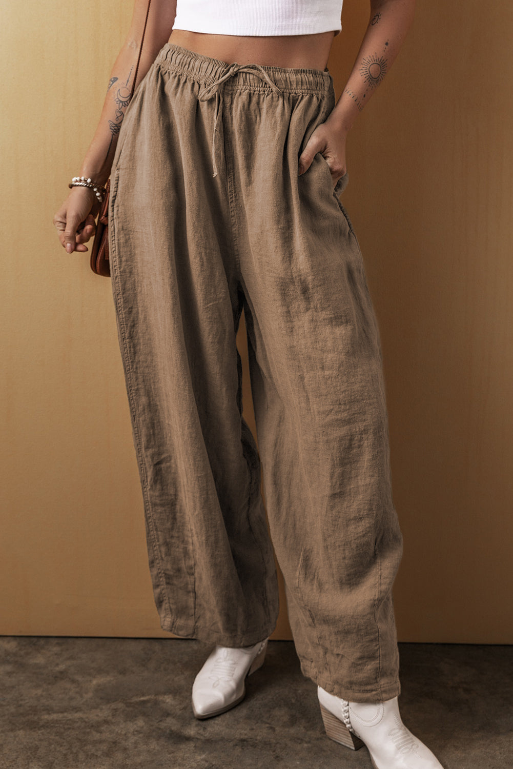 Desert Palm Baumwoll Leinen Weitbein Hose Für Frauen