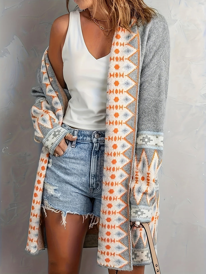 Lässiger Geo Muster Wolle Strickjacke Für Damen | Perfekt für lässige Tage