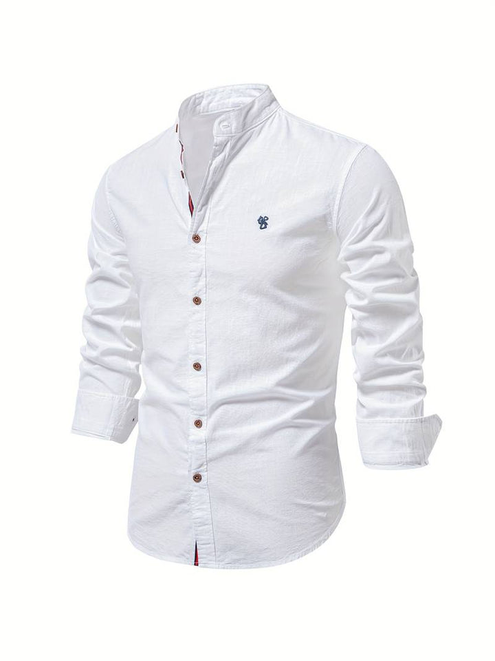 Chemise homme avec col montant – Chemise décontractée à manches longues avec patte de boutonnage pour affaires, quotidien & tenues smart casual