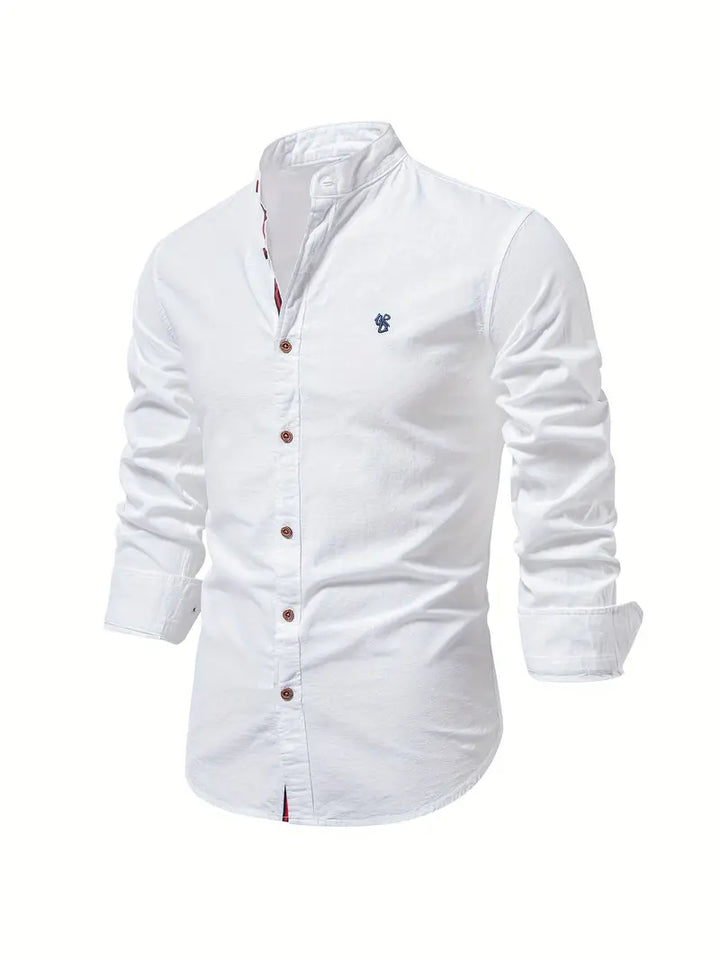 Chemise homme avec col montant – Chemise à manches longues slim fit pour affaires, loisirs et événements