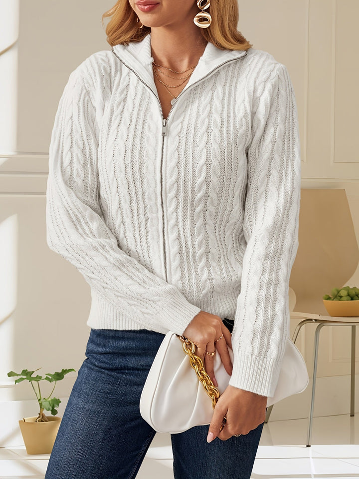 Jannie - Lässige Zopfstrickjacke mit Reißverschluss für Damen