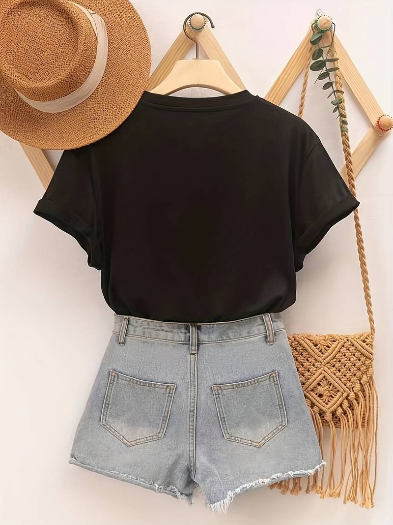 T-shirt basic da donna con scollo rotondo – maglietta a maniche corte ampia per estate e tempo libero – maglietta casual streetwear in tessuto morbido