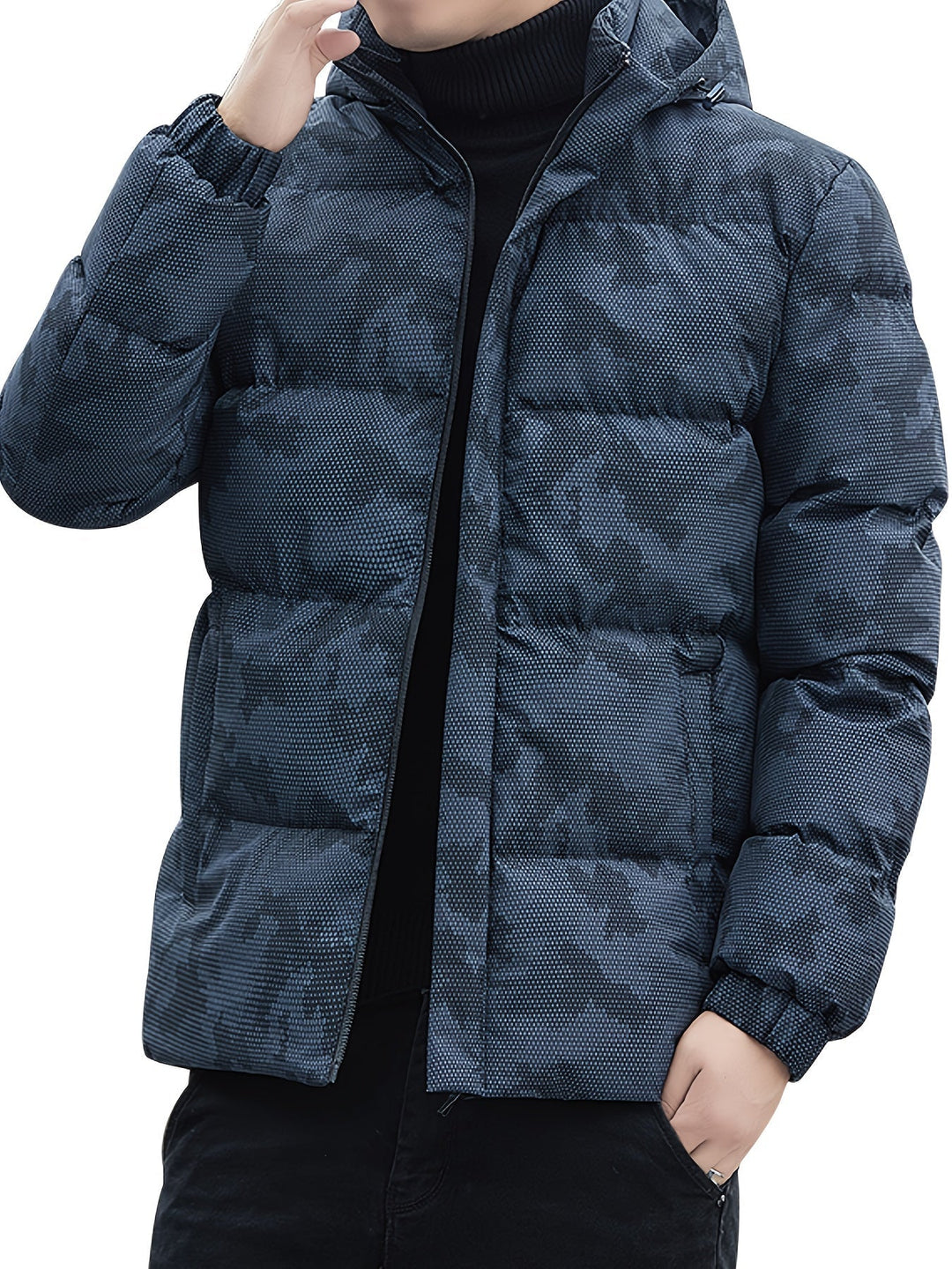 Veste d'hiver matelassée décontractée en coton avec fermeture éclair et capuche amovible pour hommes | Parfaite pour les activités de plein air