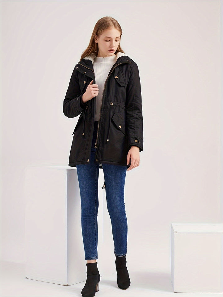 Lässige halblange warme Fleece-Winterjacke für Damen | Perfekt für lässige Tage