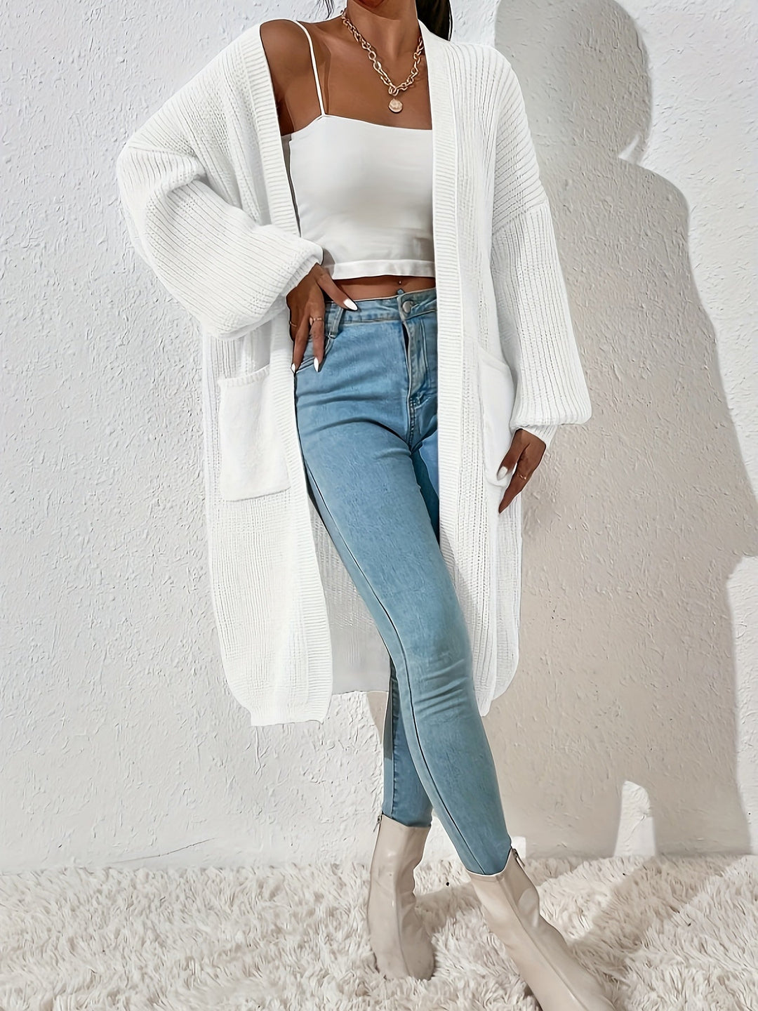 Cardigan en tricot pour femmes – coupe ouverte, long et confortable pour le quotidien et les loisirs