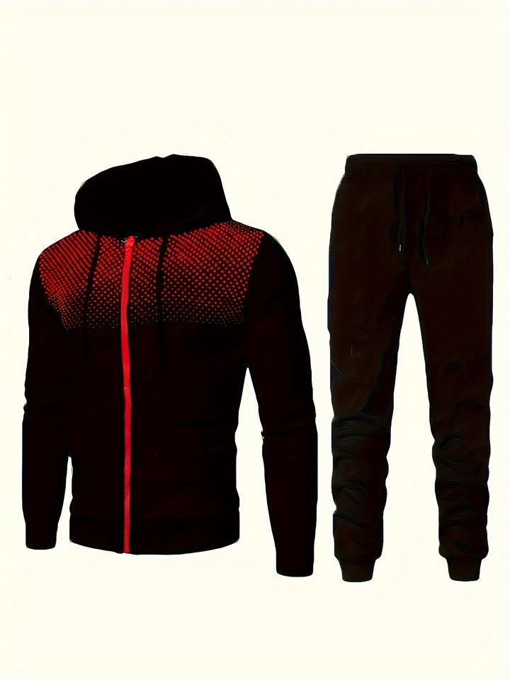 Casual fleece sweatshirt tracksuit with hood, long-sleeved and drawstring pants for men | Perfect for leisure activities