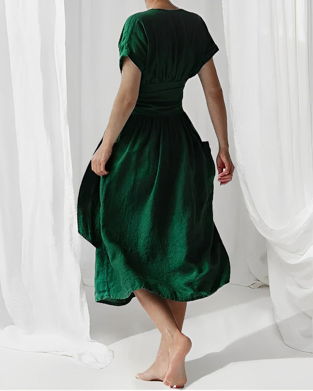 Robe midi élégante ILSE avec ceinture et poches latérales