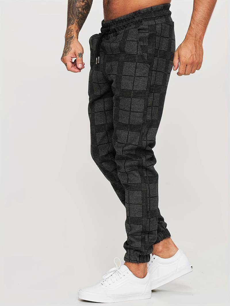 Pantalon de jogging homme à motif à carreaux – Pantalon d'entraînement slim fit avec poignets
