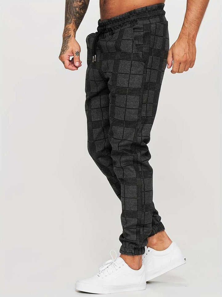 Pantalon de jogging homme à motif à carreaux – Pantalon d'entraînement slim fit avec poignets