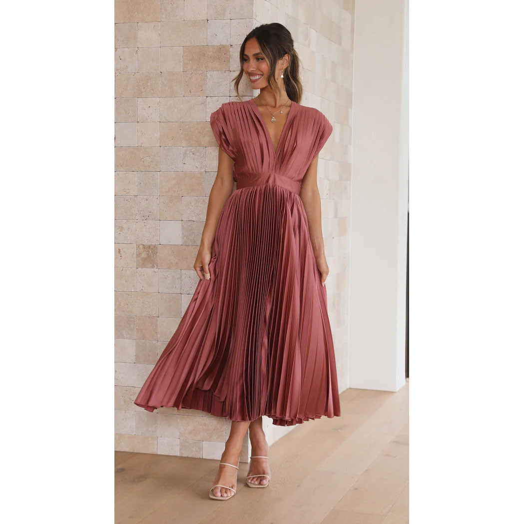 Robe Midi Élégante - Sans Manches - Décolleté V