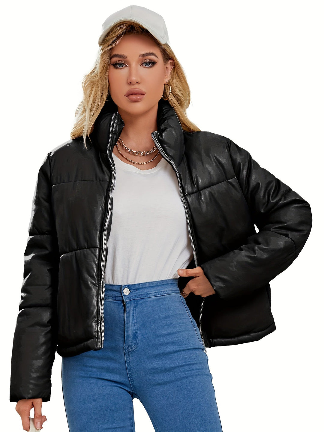 Damen Steppjacke – Warm Gefütterte Winterjacke mit Reißverschluss & Stehkragen