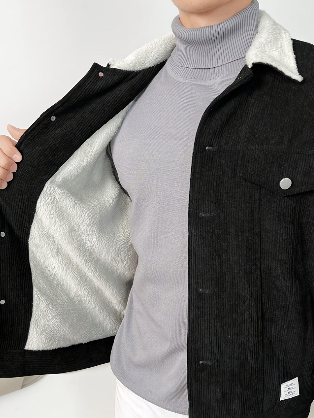 Veste d'hiver chaude en velours côtelé style avec col pour hommes | Parfait pour les activités de plein air