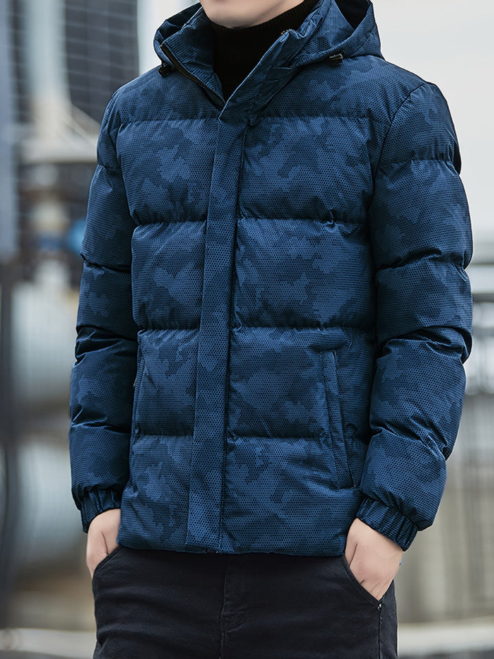 Veste d'hiver matelassée décontractée en coton avec fermeture éclair et capuche amovible pour hommes | Parfaite pour les activités de plein air