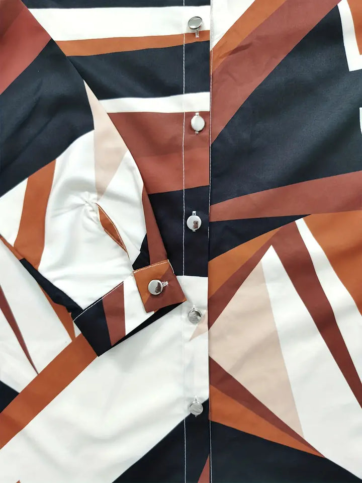 Damen Bluse mit Blattmuster – Elegante Satin-Hemdbluse mit Knöpfen & V-Ausschnitt – Sommer Oberteil für Büro & Freizeit
