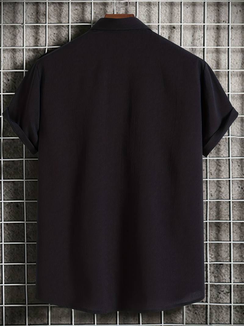 Chemise homme à manches courtes avec patte de boutonnage – Chemise d'été aérée en tissu structuré style décontracté