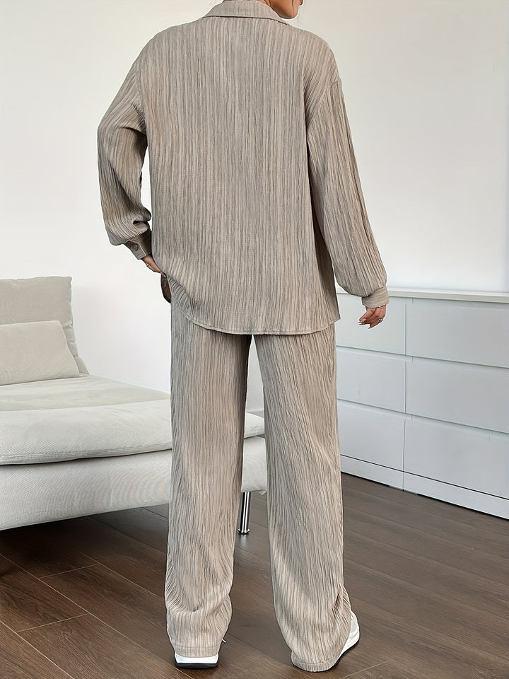 T-shirt à manches longues avec boutons & pantalons à taille élastique ensemble tenue pour femmes | Idéal pour automne/hiver