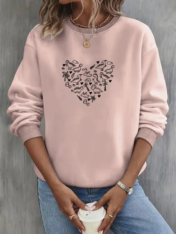 Dinosaurier Herz Grafik Rundhalsausschnitt Sweatshirt