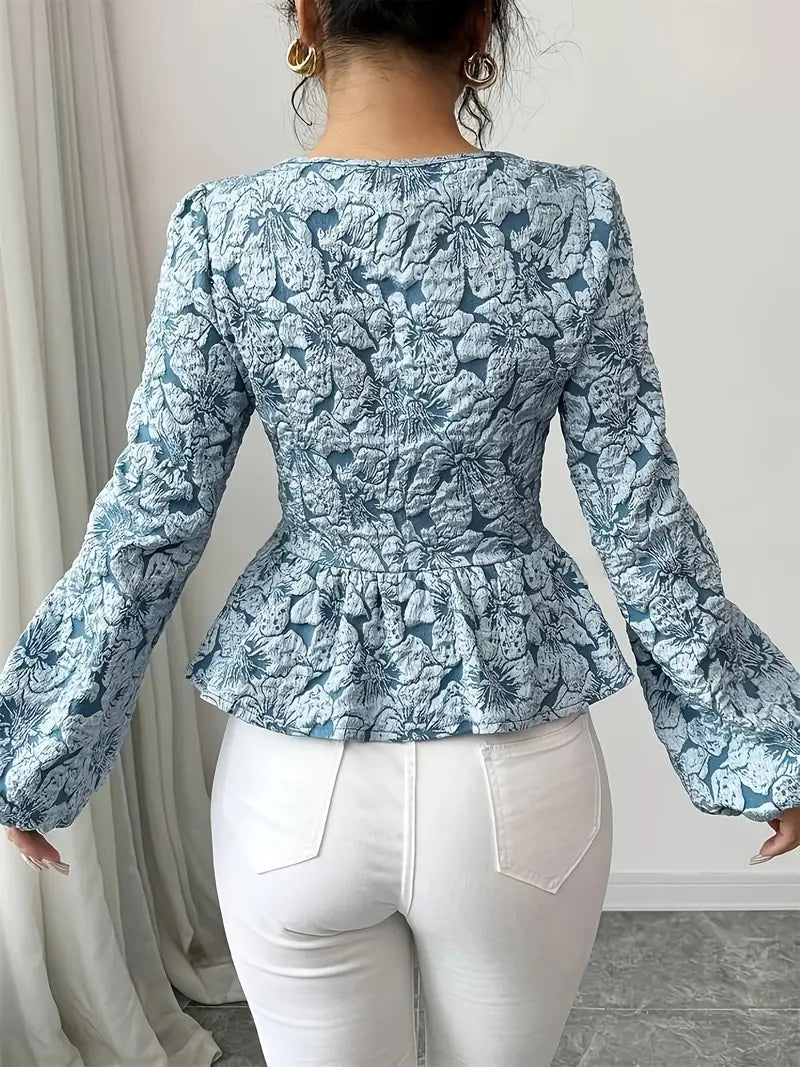 Vintage Damen Bluse mit Blumenmuster – Taillierter Schnitt & Puffärmel
