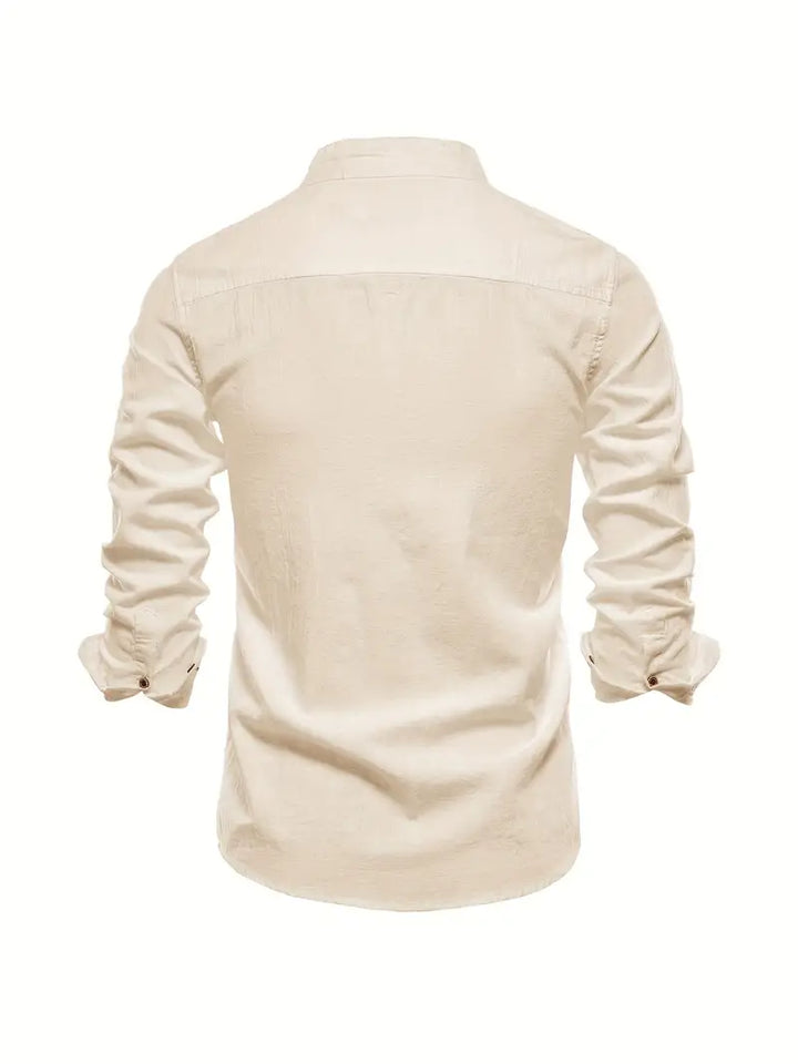 Chemise homme avec col montant – Chemise à manches longues slim fit pour affaires, loisirs et événements