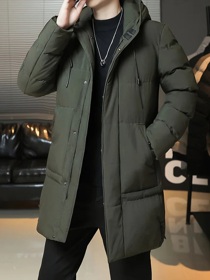 Manteau d'hiver long pour homme avec capuche – Parka coupe-vent, doublée pour les jours froids