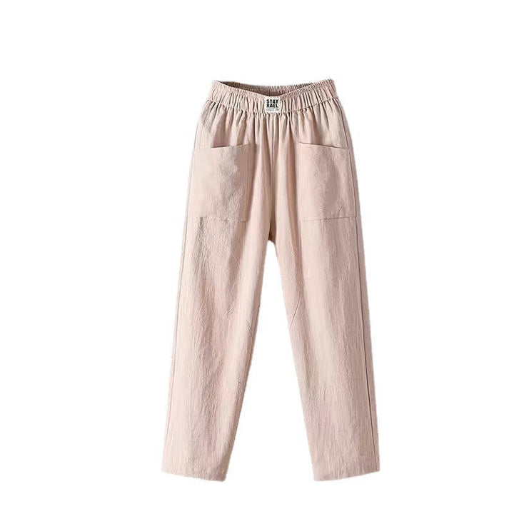 Pantalon en lin pour femmes avec ceinture élastique – Pantalon ample décontracté avec poches style bohème