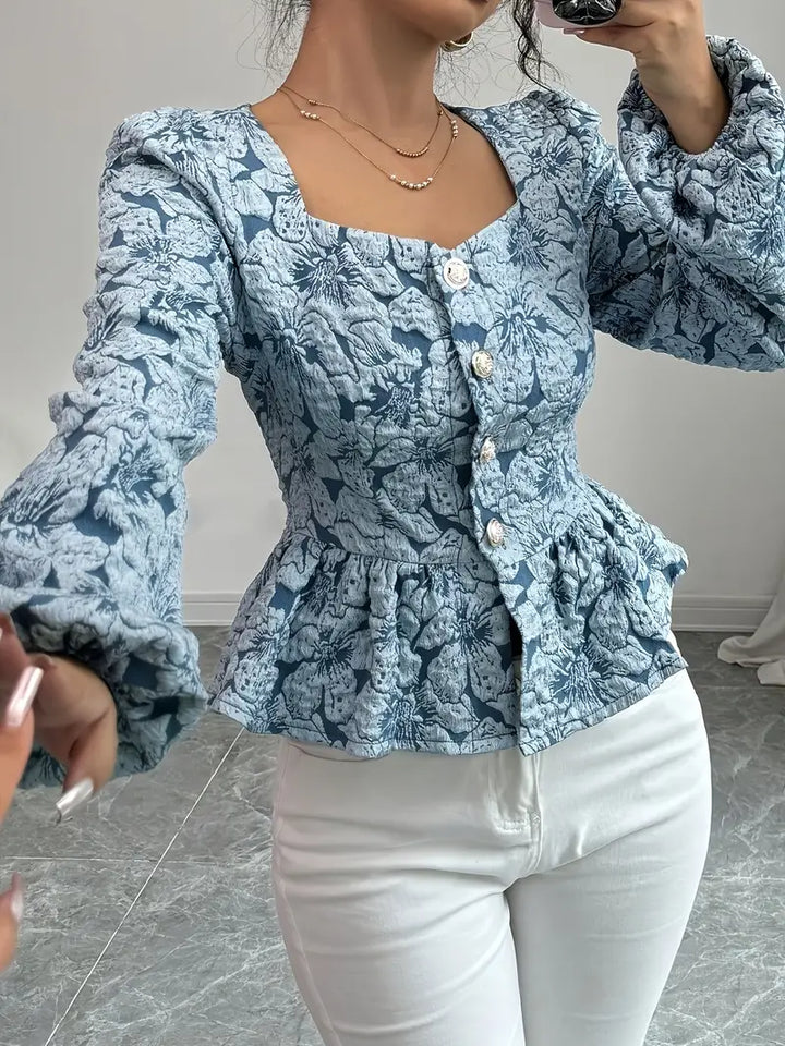 Vintage Damen Bluse mit Blumenmuster – Taillierter Schnitt & Puffärmel