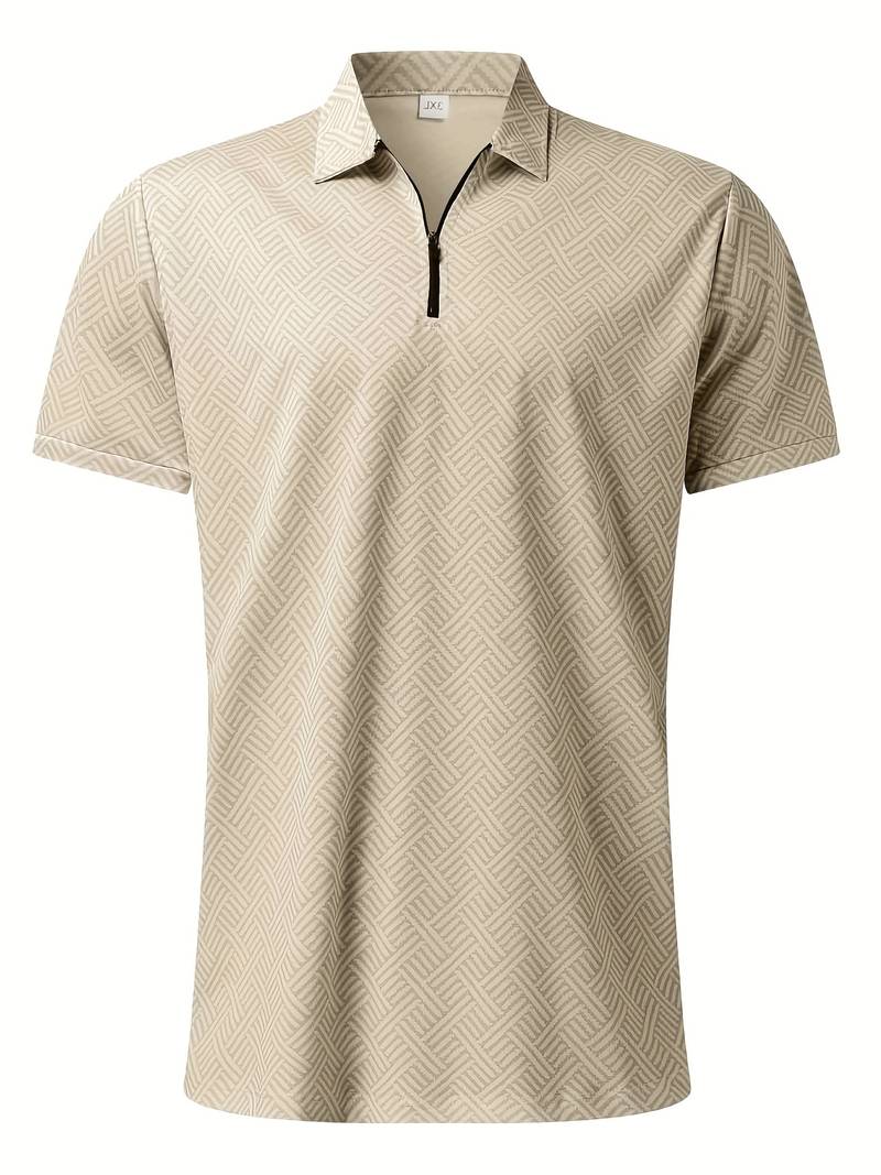 Herren Sommer Set mit Reißverschluss-Poloshirt & Shorts – Zweiteiliges Outfit mit Muster für Urlaub, Freizeit & Strand