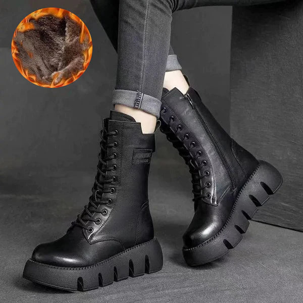 Vegane Leder Stiefeletten mit Plateau und Reißverschluss für Damen | Ideal für Alltag