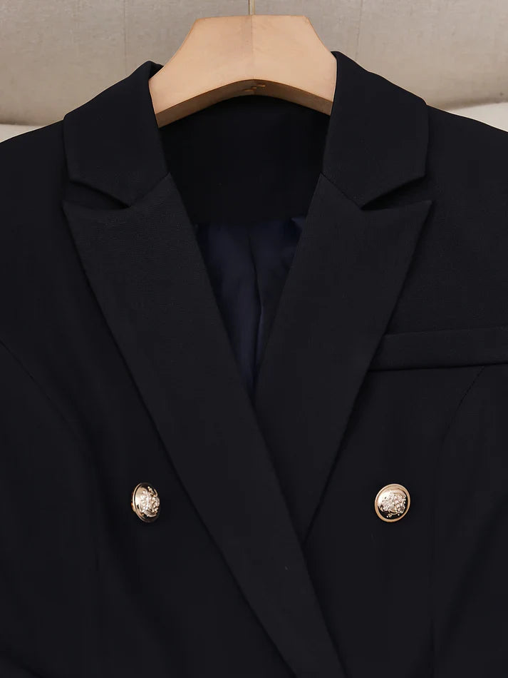 Stilvolles Zweireihiger Blazer Mit Reverskragen Zweiteiliges Set Für Damen | Für elegante Anlässe
