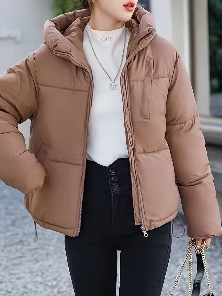 Elegante kurze Puffer-Winterjacke mit Kapuze für Damen | Perfekt für Winter