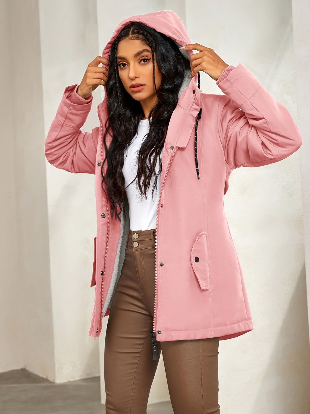 Elegant fleece parka winter jacket with hood for women | Perfect for outdoor activities