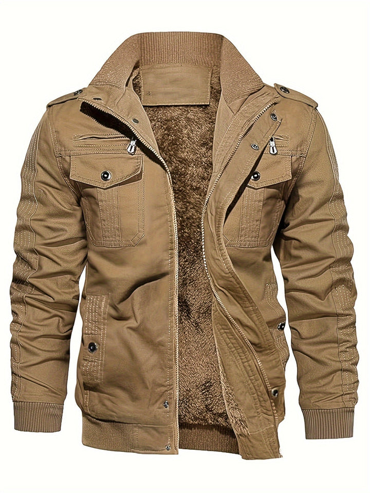Veste d'hiver rétro à col montant avec fermeture éclair à manches longues décontractée pour hommes | Parfait pour les loisirs