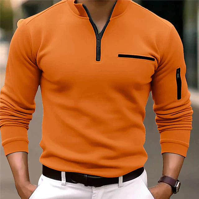 Sweat-shirt ajusté pour homme à manches longues avec fermeture éclair et poches zippées – Sweat-shirt ajusté style techwear