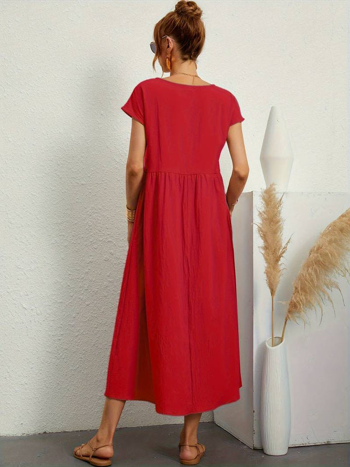 Luftiges Damen Sommerkleid – Casual Maxikleid mit Taschen & Rundhalsausschnitt