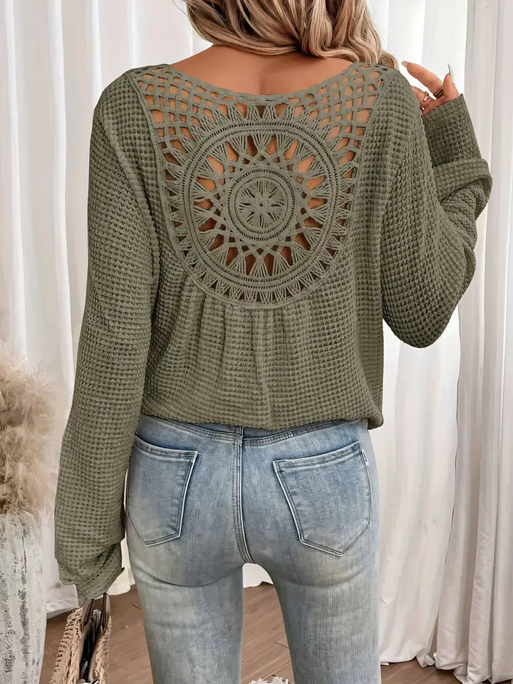 Lillibeth - Pull élégant avec encolure en V gaufrée pour femmes