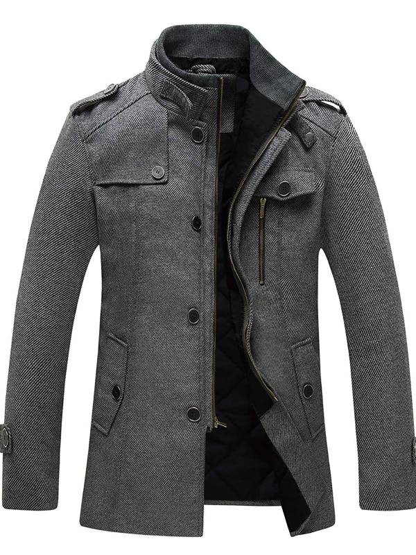 Bequemer Langer Wollmantel Mit Reißverschluss Und Knopf Für Herren | Perfekt für alltägliche Outfits