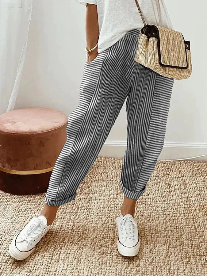 Veronika - Pantalon en coton rayé moderne
