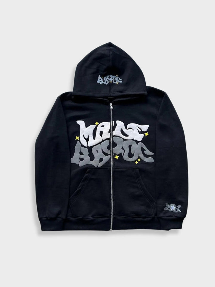 Stilvoller Reißverschluss Puff Stickerei Druck Hoodie Für Herren | Perfekt für Casual Days