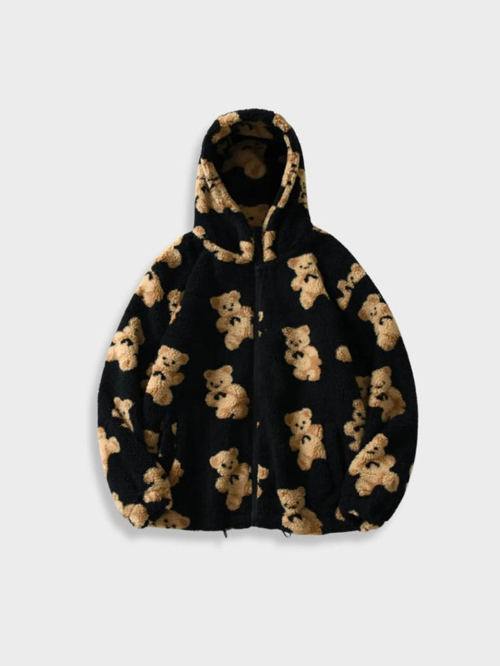 Sweat à capuche en polaire confortable avec imprimé ours pour hommes | Parfait pour les activités de plein air