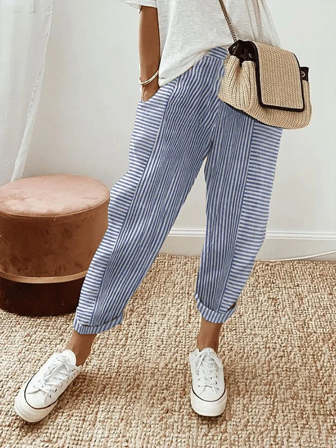 Veronika - Pantalon en coton rayé moderne