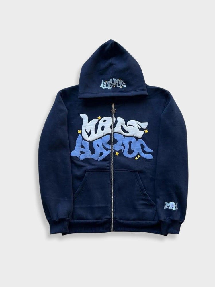 Stilvoller Reißverschluss Puff Stickerei Druck Hoodie Für Herren | Perfekt für Casual Days