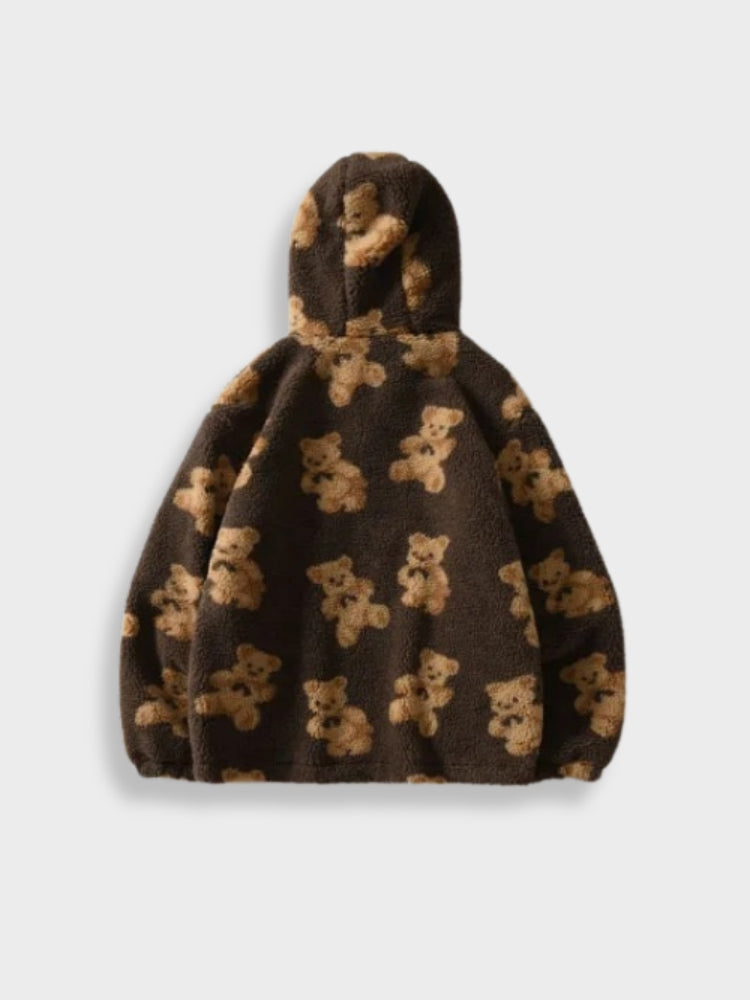 Sweat à capuche en polaire confortable avec imprimé ours pour hommes | Parfait pour les activités de plein air